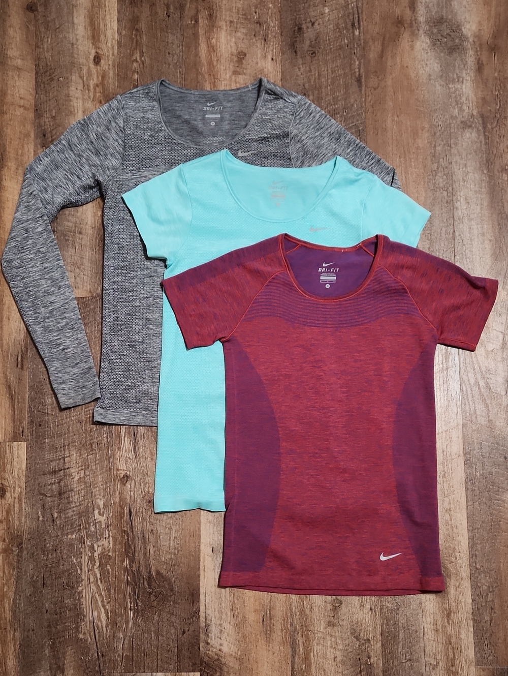 Nike Women's Short Sleeve Tees Trio lot of 3 Maroon Teal Gray Dry-Fit